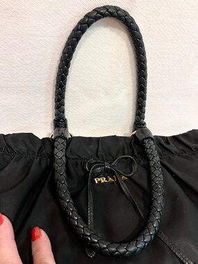 Prada⭐️BOW BAG! Black Nylon Drawstring Shoulder Bag with Braided Handles